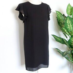 Aritzia Babaton Burt Black Crepe Flutter Sleeve Mini Shift Dress Size XS